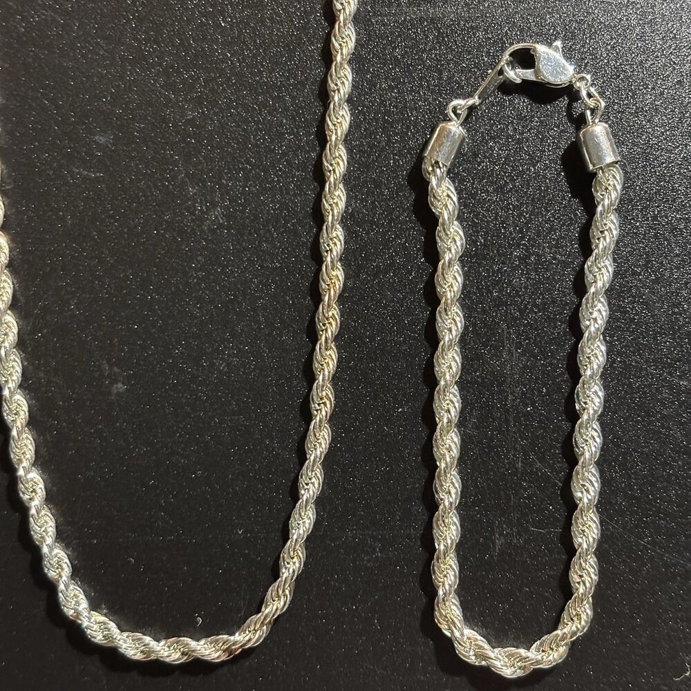 MONET Silver Tone Twisted Rope Chain Necklace & Bracelet 18” & 6” Classic VNTG - Picture 5 of 5